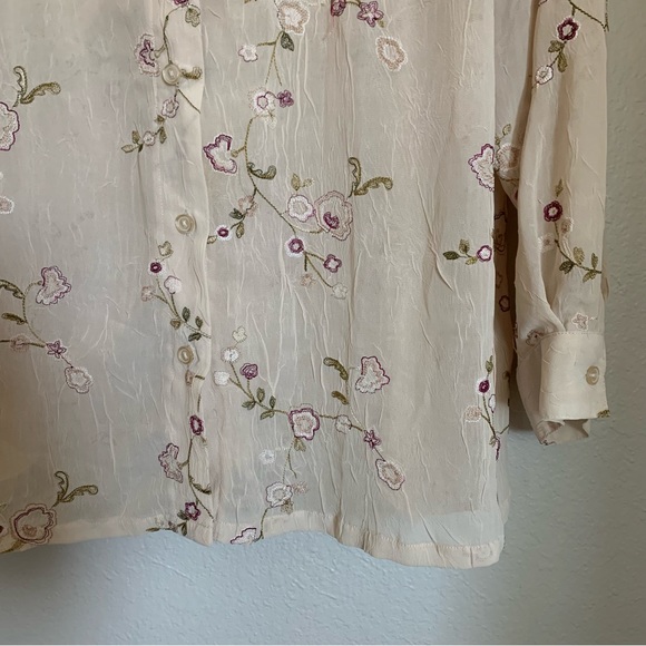 Avenue | Size 14/16 Long Sleeve Floral Button Up Collard Blouse Embroidered - Picture 10 of 13